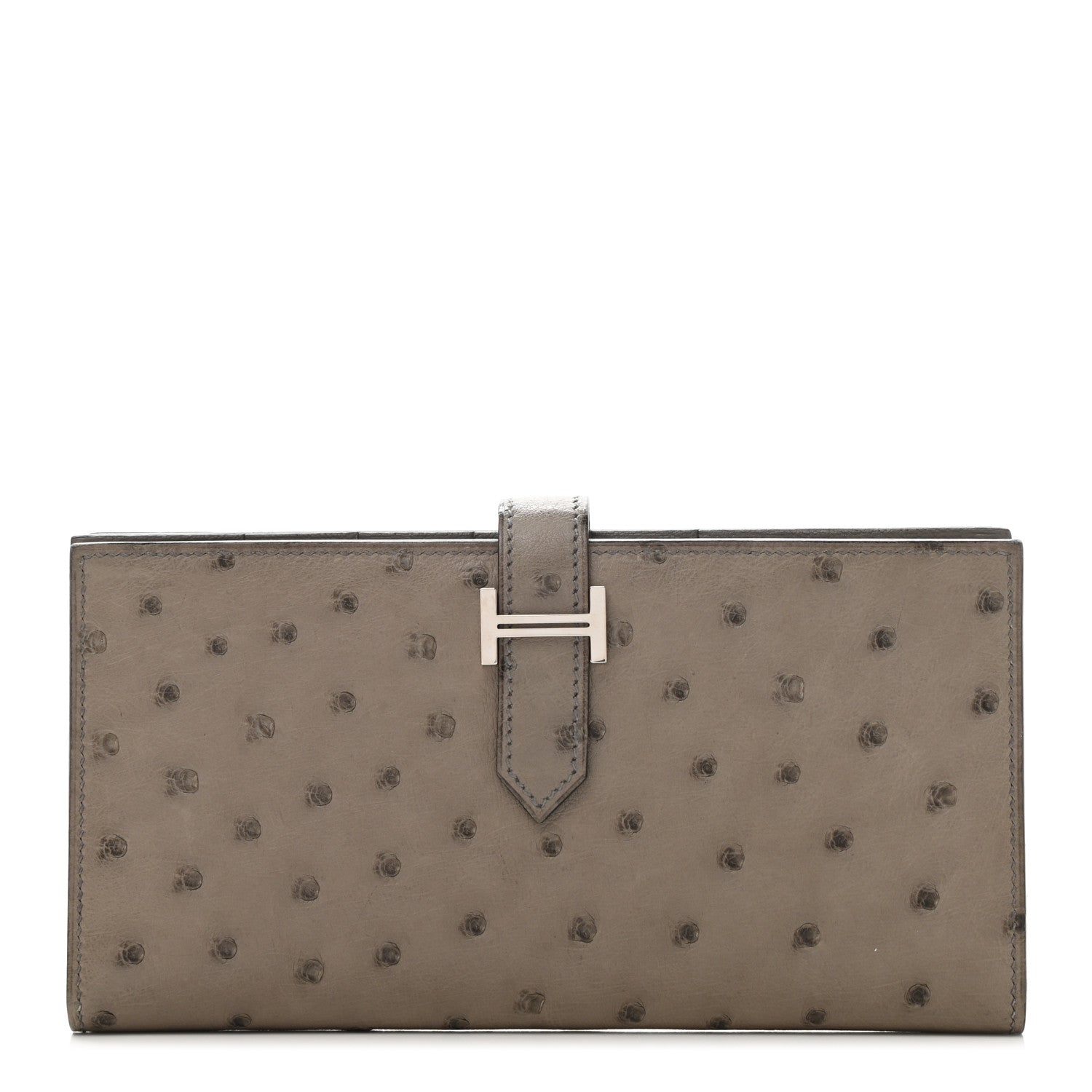 Hermes Ostrich Bearn Gusset Wallet Gris Tourterelle 1 of 8