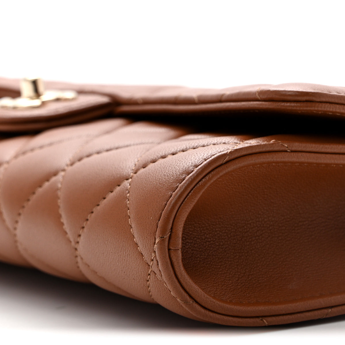 Lambskin Quilted Top Handle Long Clutch With Chain Camel