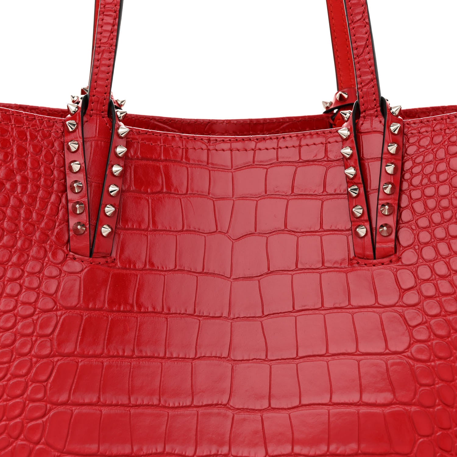 Christian Louboutin CHRISTIAN LOUBOUTIN Calfskin Crocodile Embossed Spikes East West Cabata Tote 9 of 13