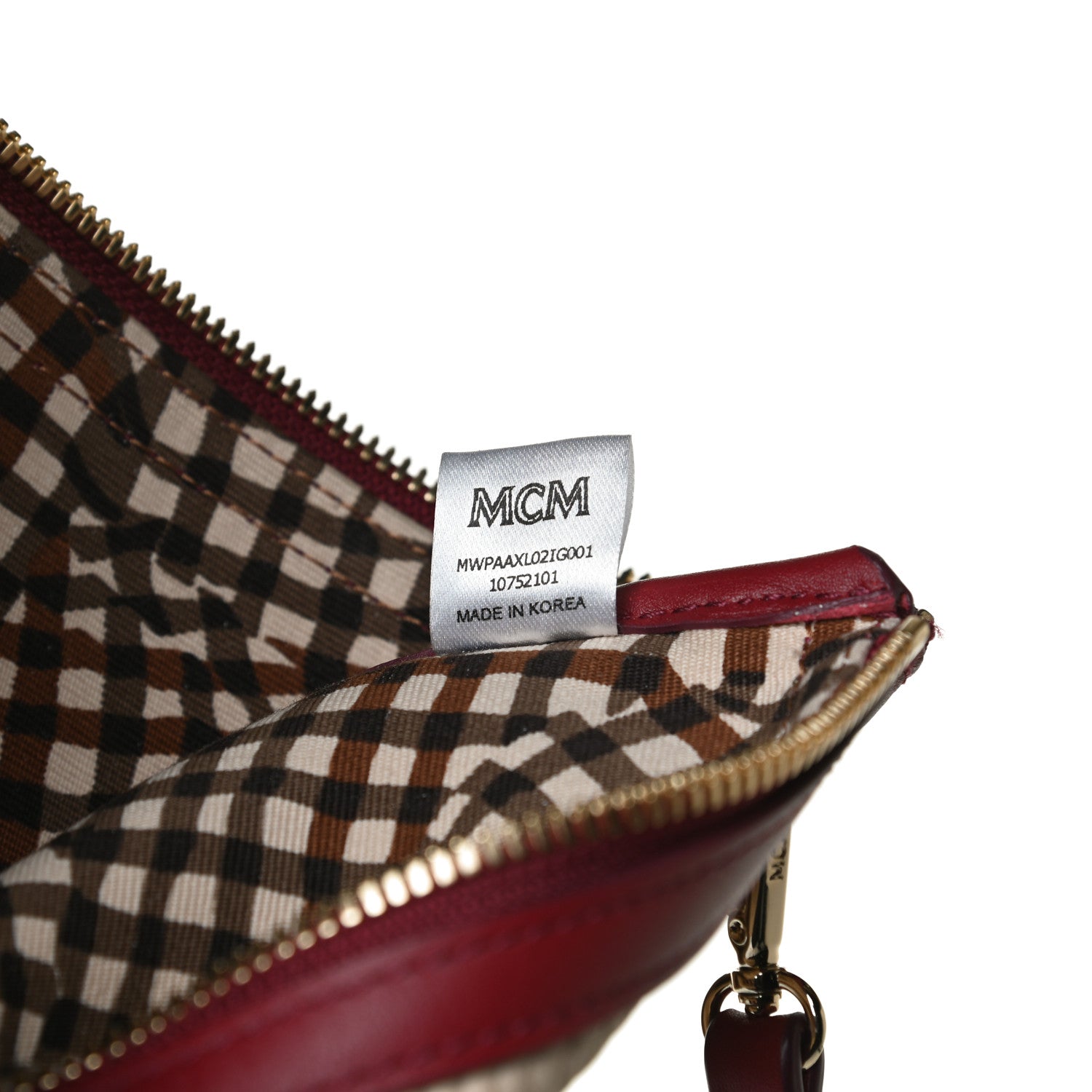 MCM Visetos Liz Shopper Tote Pouch Beige Ruby Red 6 of 8