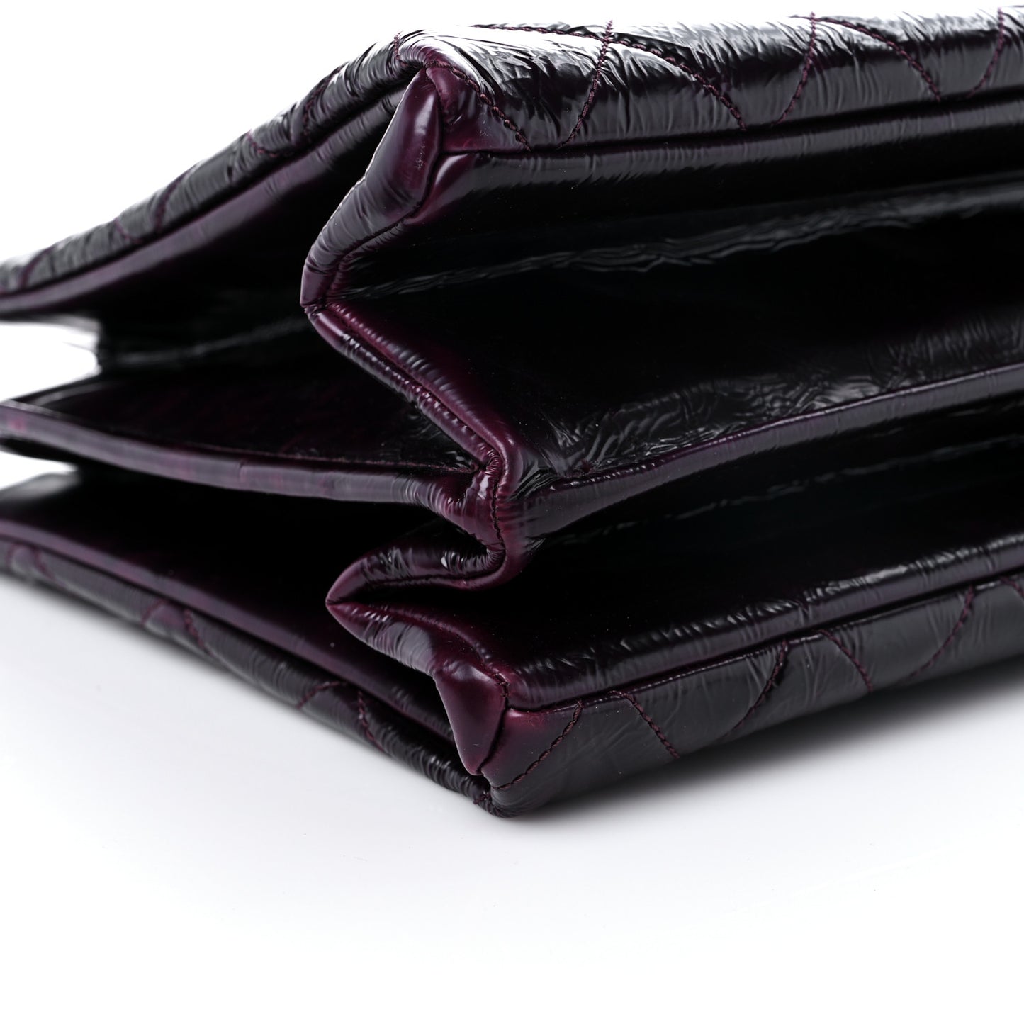 Distressed Patent Quilted Shopping Tote Purple