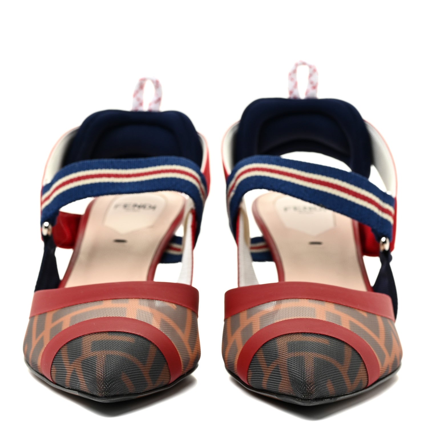 Fendi Technical Mesh FF Colibri 55mm Slingback Pumps 37 Tobacco Moro Zaffiro Ciliegia Rosso 2 of 13