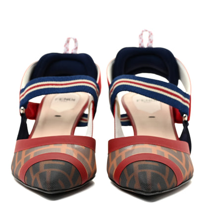 Fendi Technical Mesh FF Colibri 55mm Slingback Pumps 37 Tobacco Moro Zaffiro Ciliegia Rosso 2 of 13