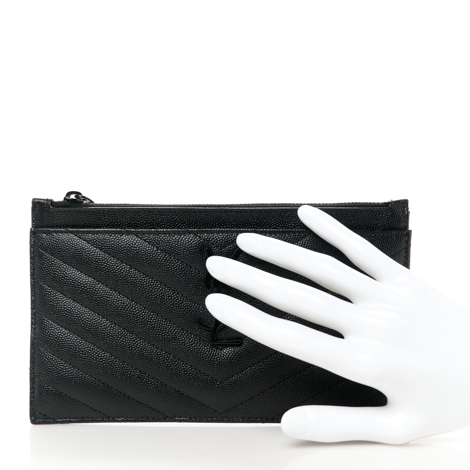Saint Laurent Grain De Poudre Chevron Monogram Monochrome Bill Pouch Black 2 of 8
