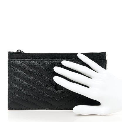 Saint Laurent Grain De Poudre Chevron Monogram Monochrome Bill Pouch Black 2 of 8