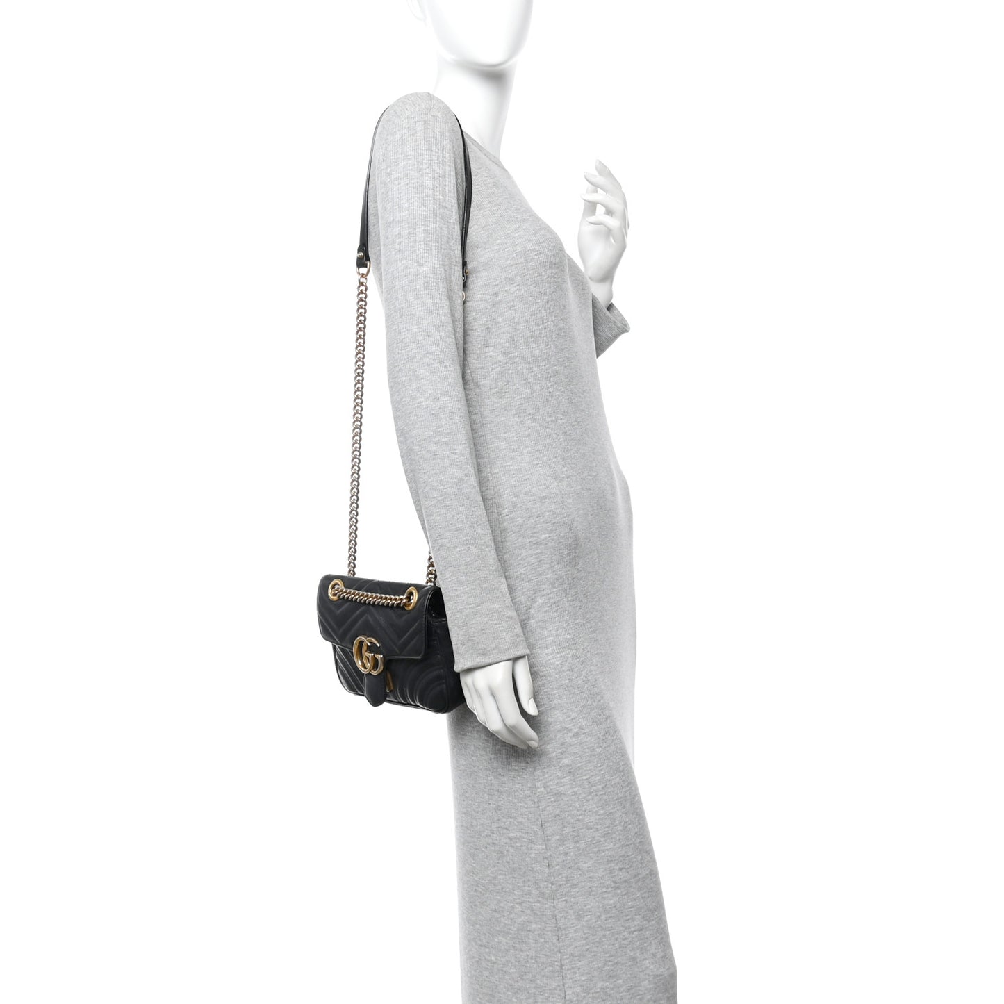 Calfskin Matelasse Mini GG Marmont Shoulder Bag Black
