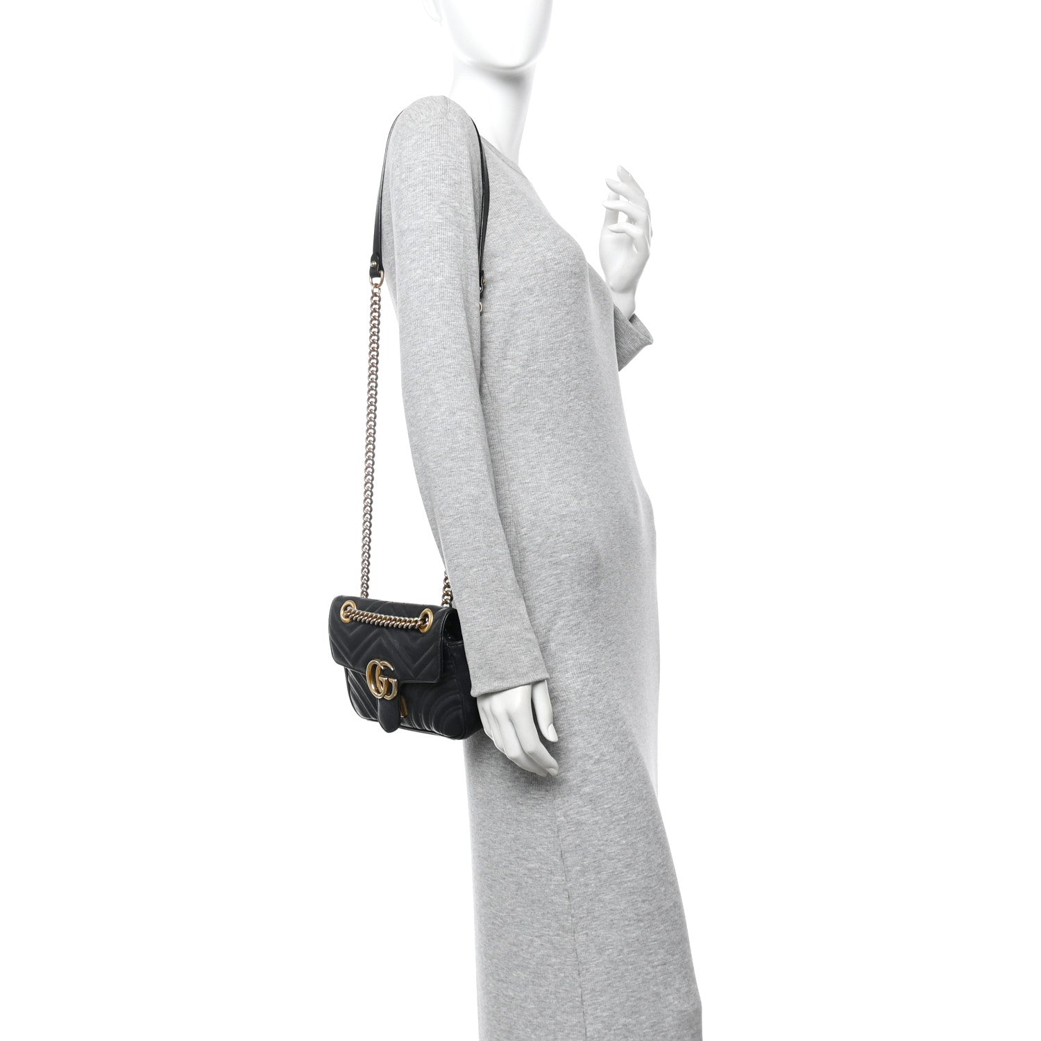 Gucci Calfskin Matelasse Mini GG Marmont Shoulder Bag Black 2 of 14