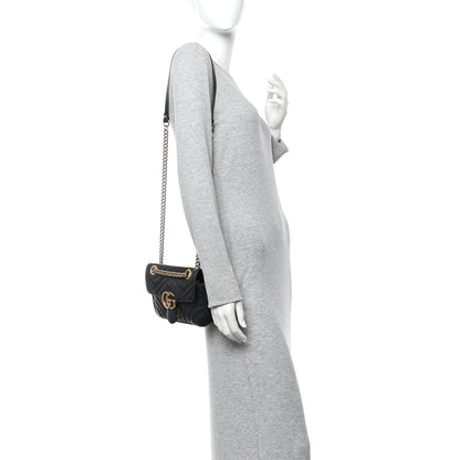 Gucci Calfskin Matelasse Mini GG Marmont Shoulder Bag Black 2 of 14