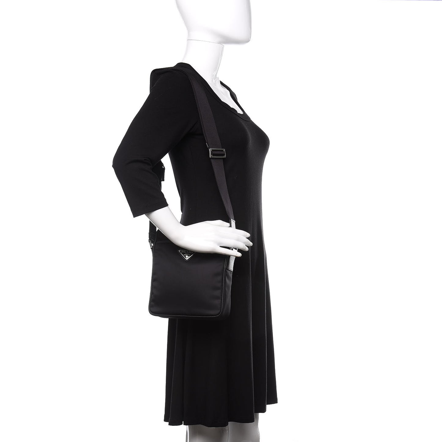 Tessuto Nylon Saffiano Pocket Messenger Shoulder Bag Black