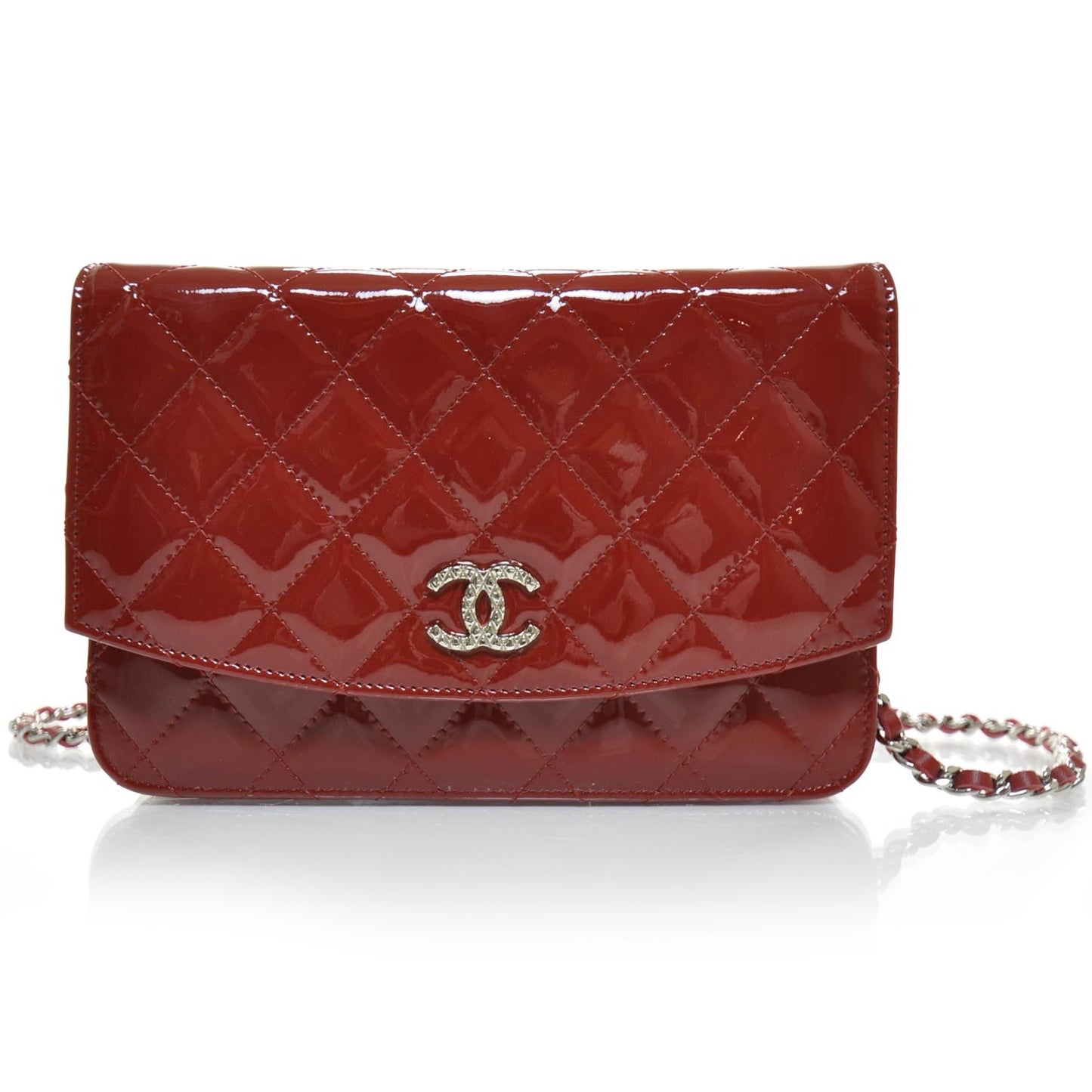 Patent Quilted Brilliant Wallet On Chain WOC Red