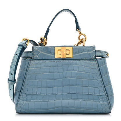 Fendi Shiny Crocodile Shiny Nappa Micro Peekaboo Iconic Satchel Blue 1 of 11