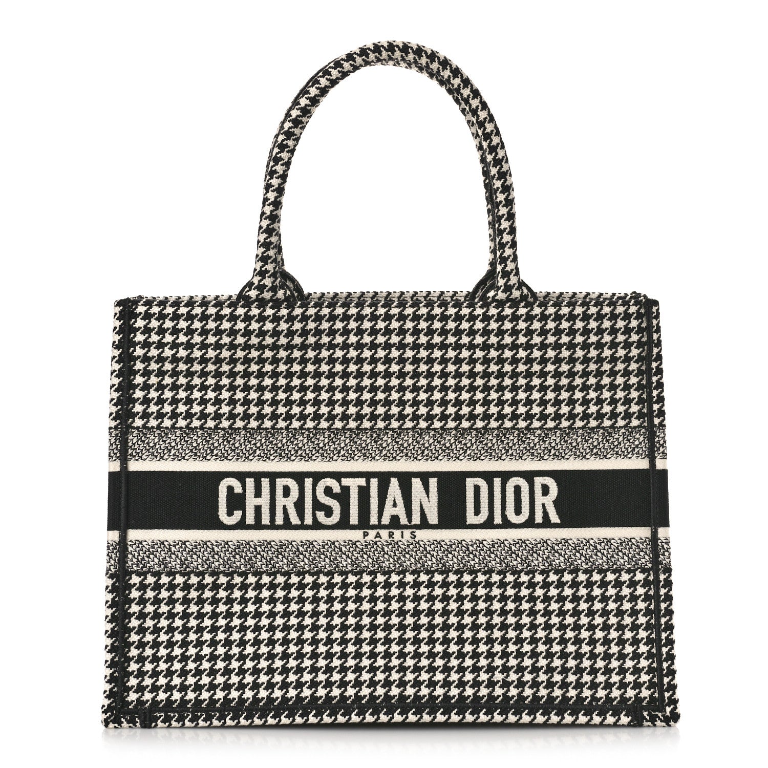 Christian Dior Canvas Houndstooth Embroidered Book Tote Black White 1 of 8