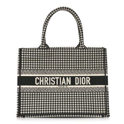 Christian Dior Canvas Houndstooth Embroidered Book Tote Black White 1 of 8