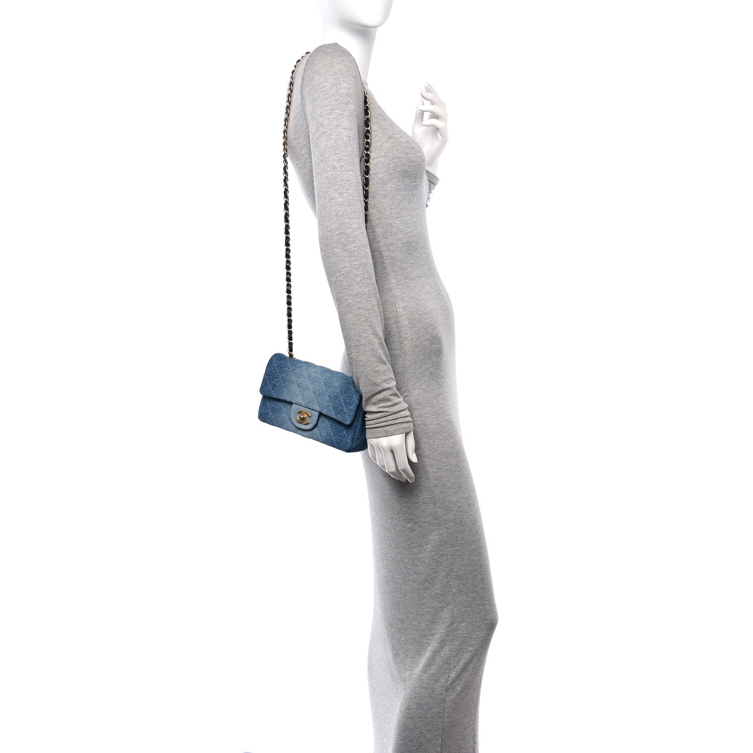 Chanel Washed Denim Quilted Mini Rectangular Flap Blue 2 of 11
