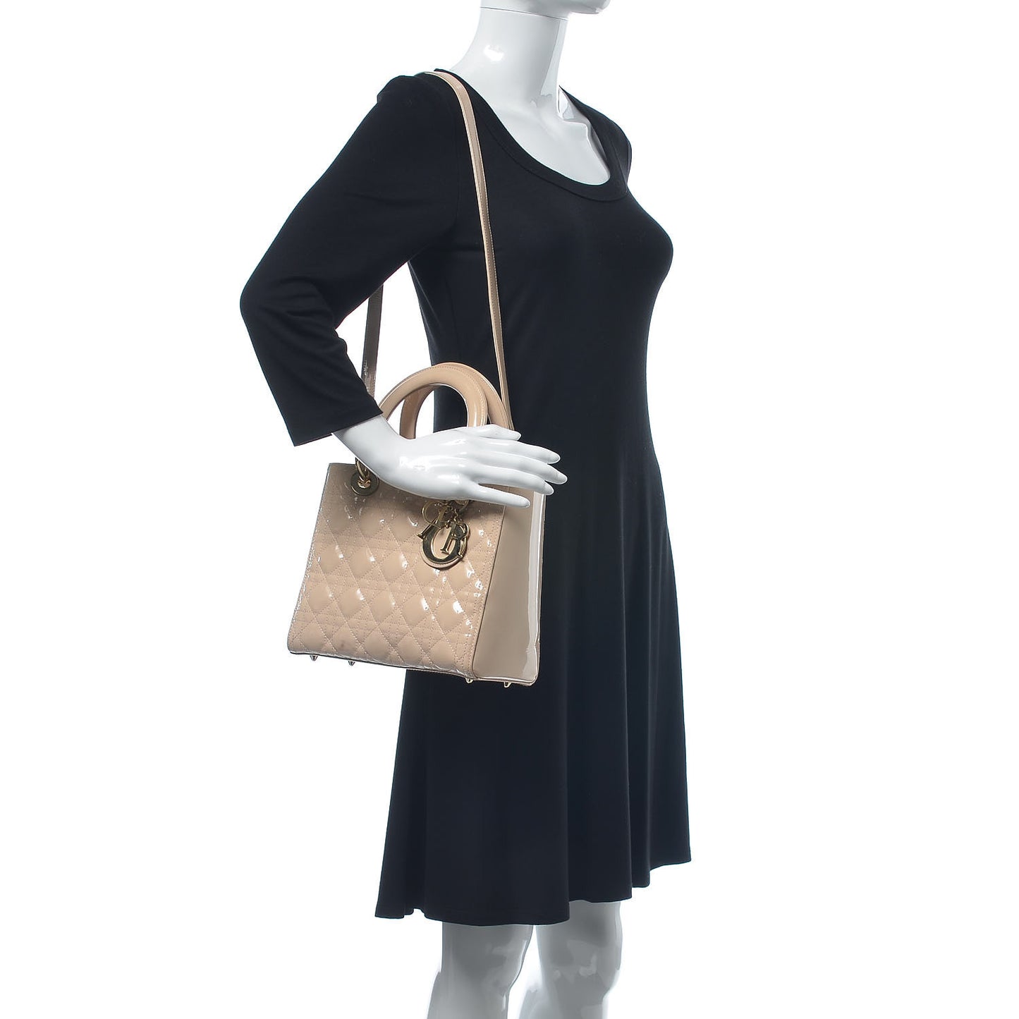 Patent Cannage Medium Lady Dior Beige