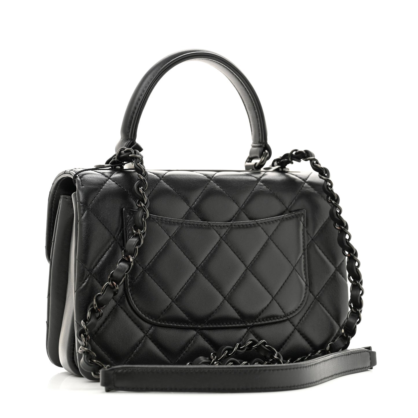 Lambskin Quilted Mini Trendy CC Dual Handle Flap Bag So Black