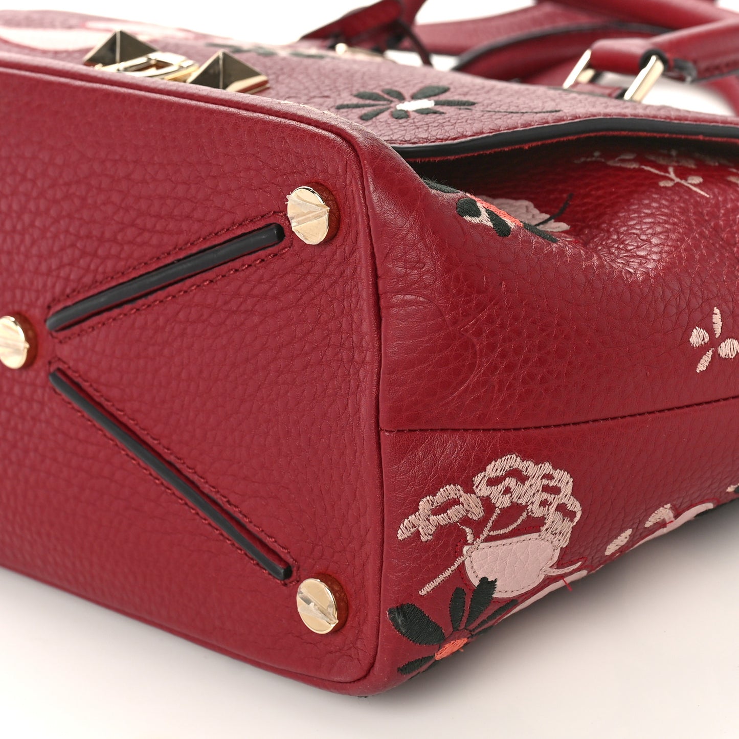 Alce Printed Calfskin Flower Embroidered Demilune Double Handle Satchel