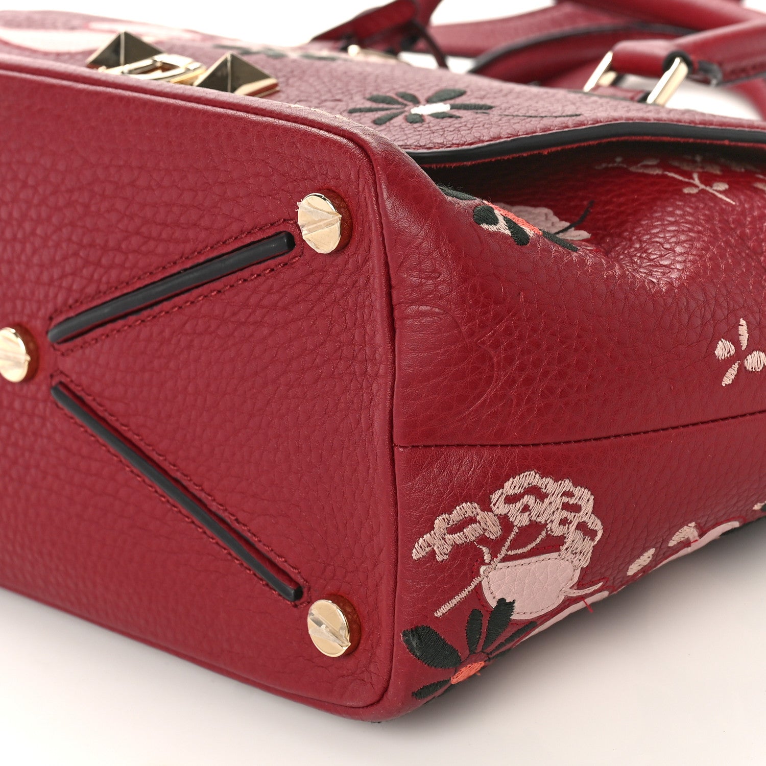 Valentino Garavani Alce Printed Calfskin Flower Embroidered Demilune Double Handle Satchel 8 of 12