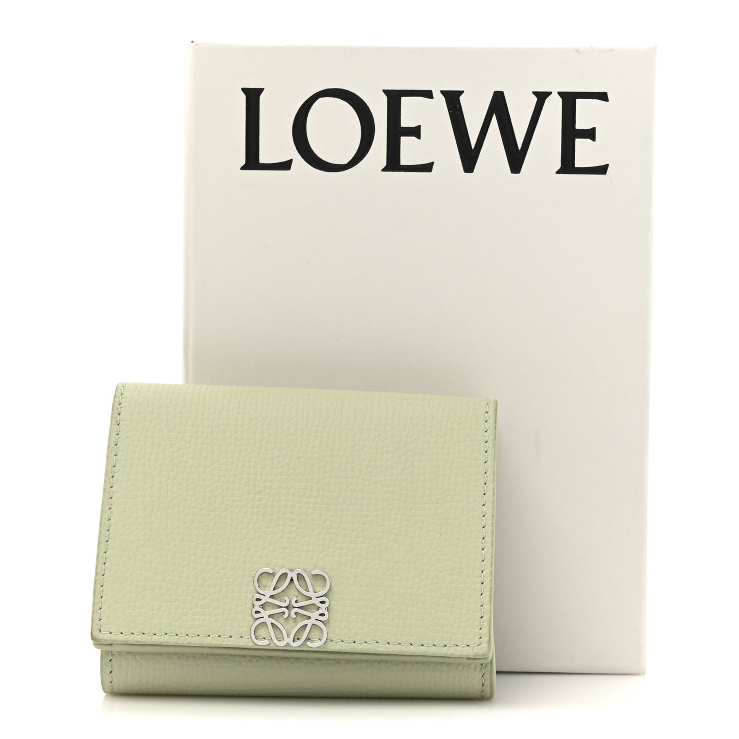 Pebble Grain Calfskin Anagram Small Vertical Wallet Green