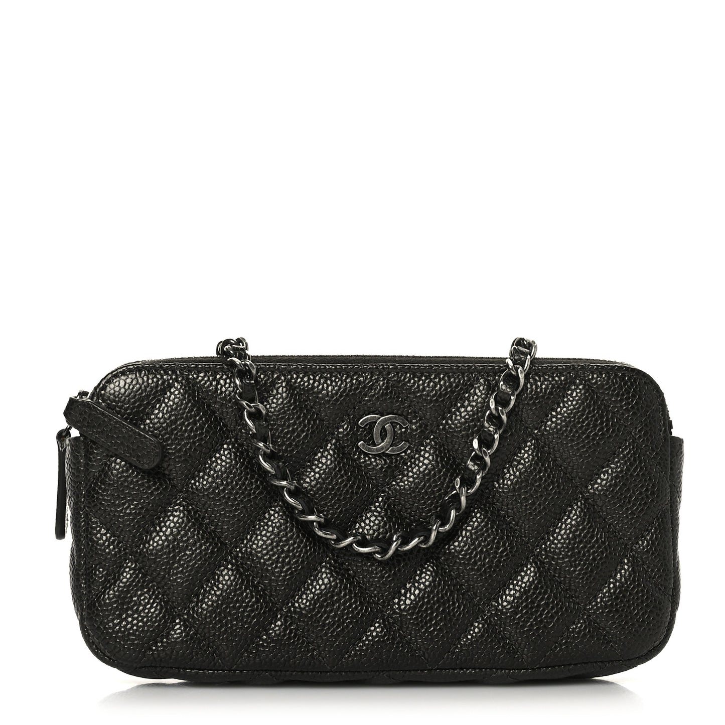 Metallic Caviar Quilted Small Clutch With Chain Dark Grey