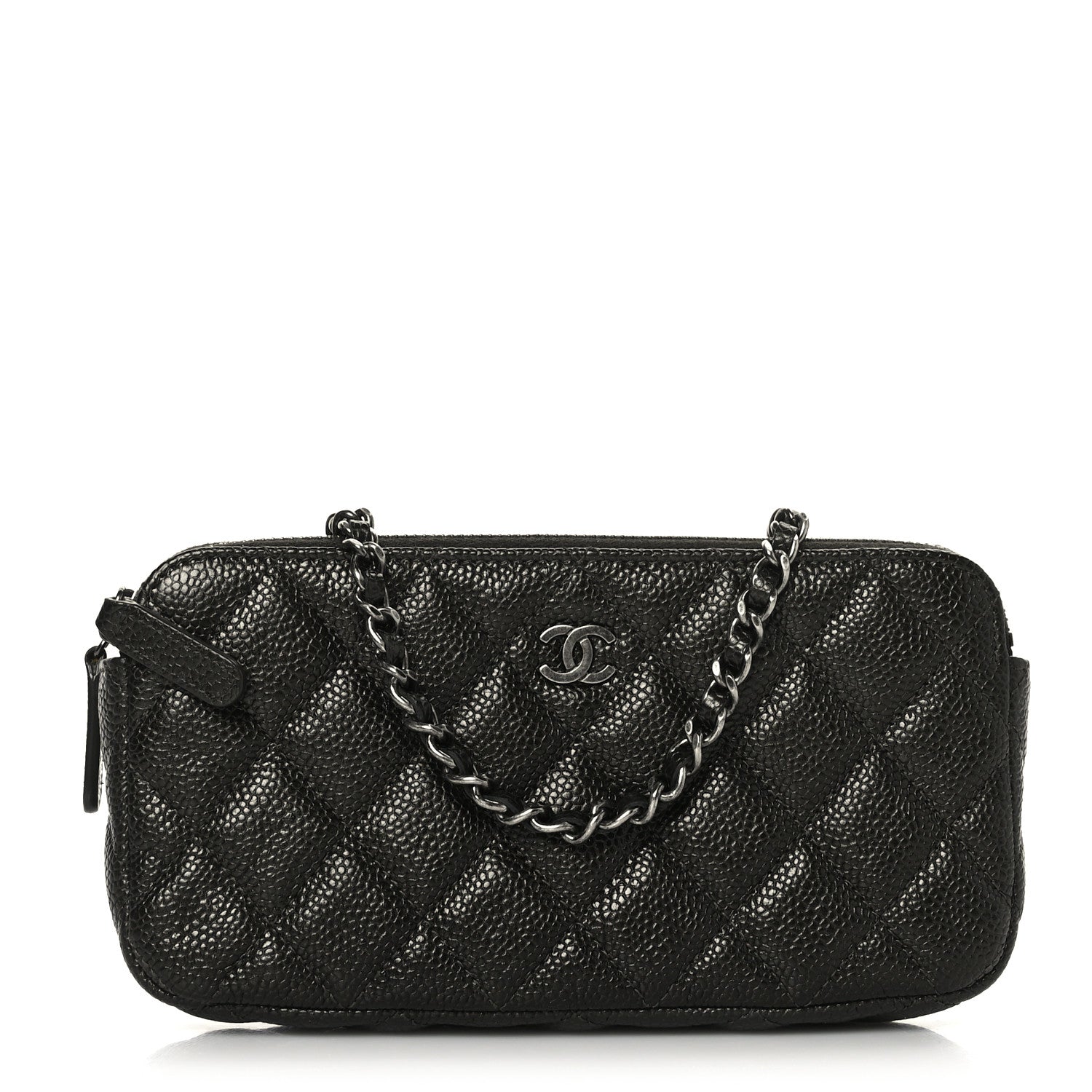 Chanel Metallic Caviar Quilted Small Clutch With Chain Dark Grey 1 of 10