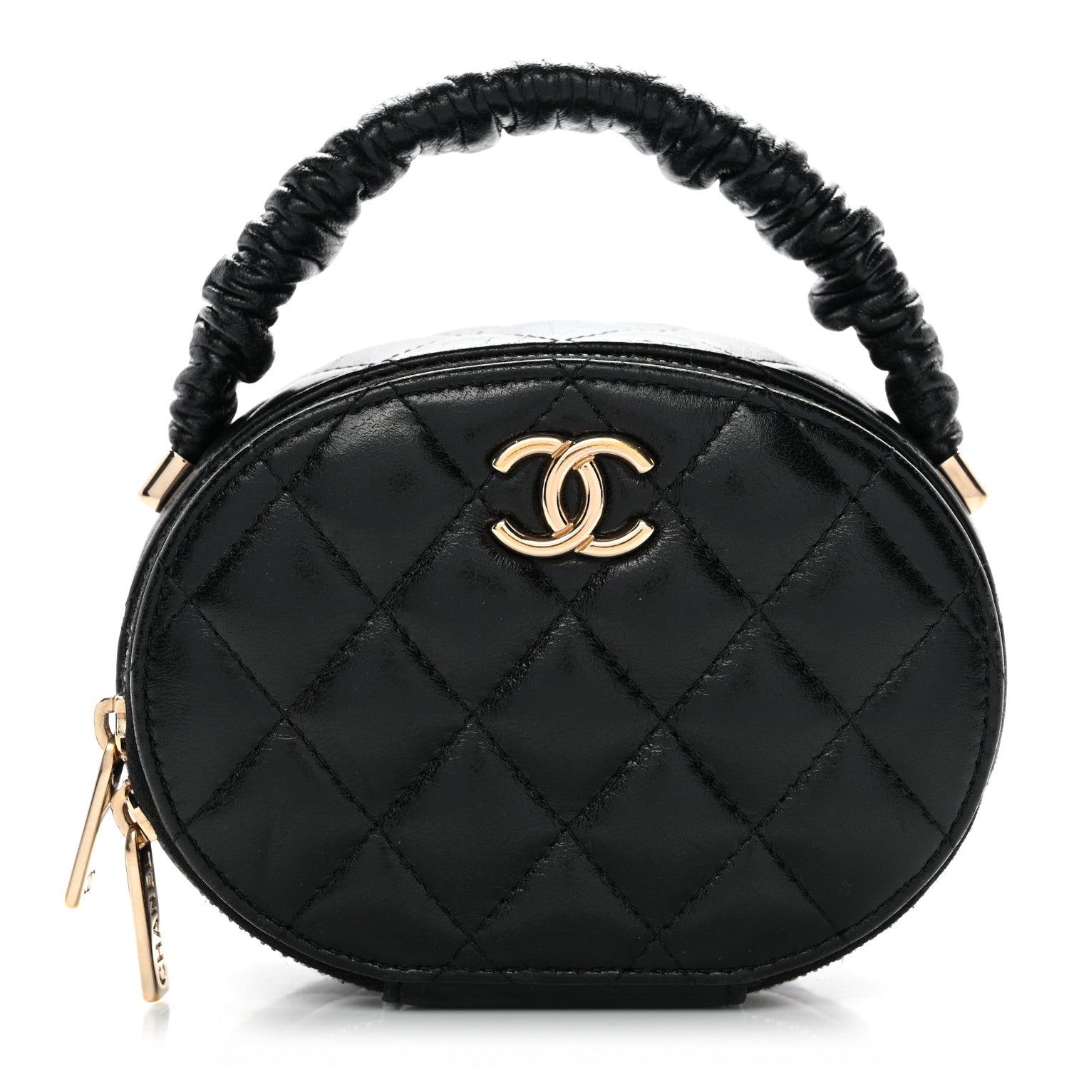 Chanel Lambskin Quilted Ruched Top Handle Vanity Case Pink Black 1 of 8