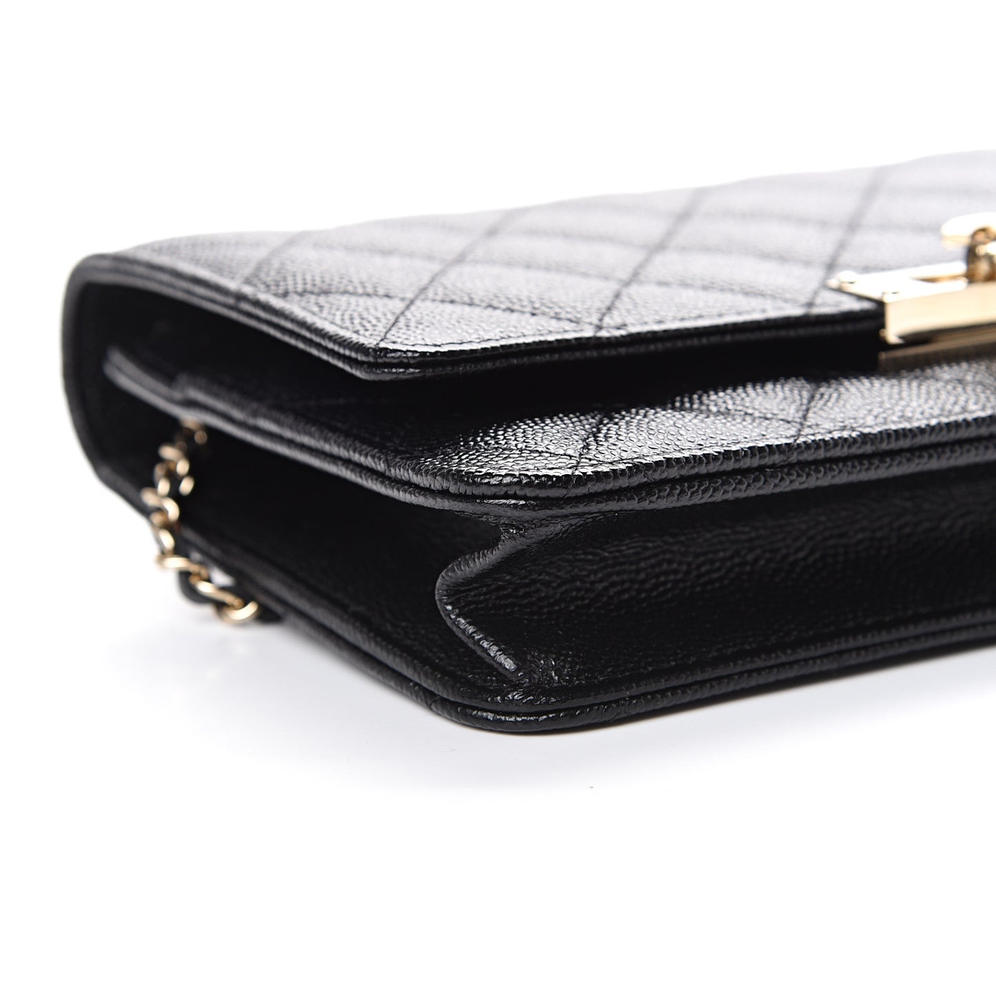 Caviar Quilted Golden Class Wallet On Chain WOC Black