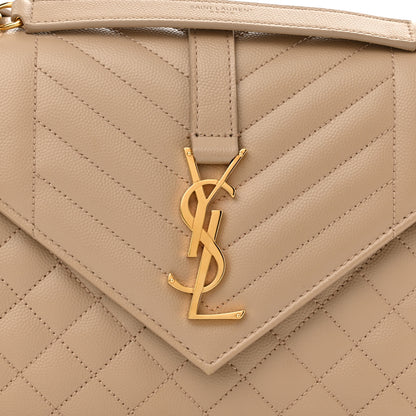 Saint Laurent Grain De Poudre Textured Mixed Matelasse Medium Triquilt Monogram Satchel Dark Beige 8 of 11