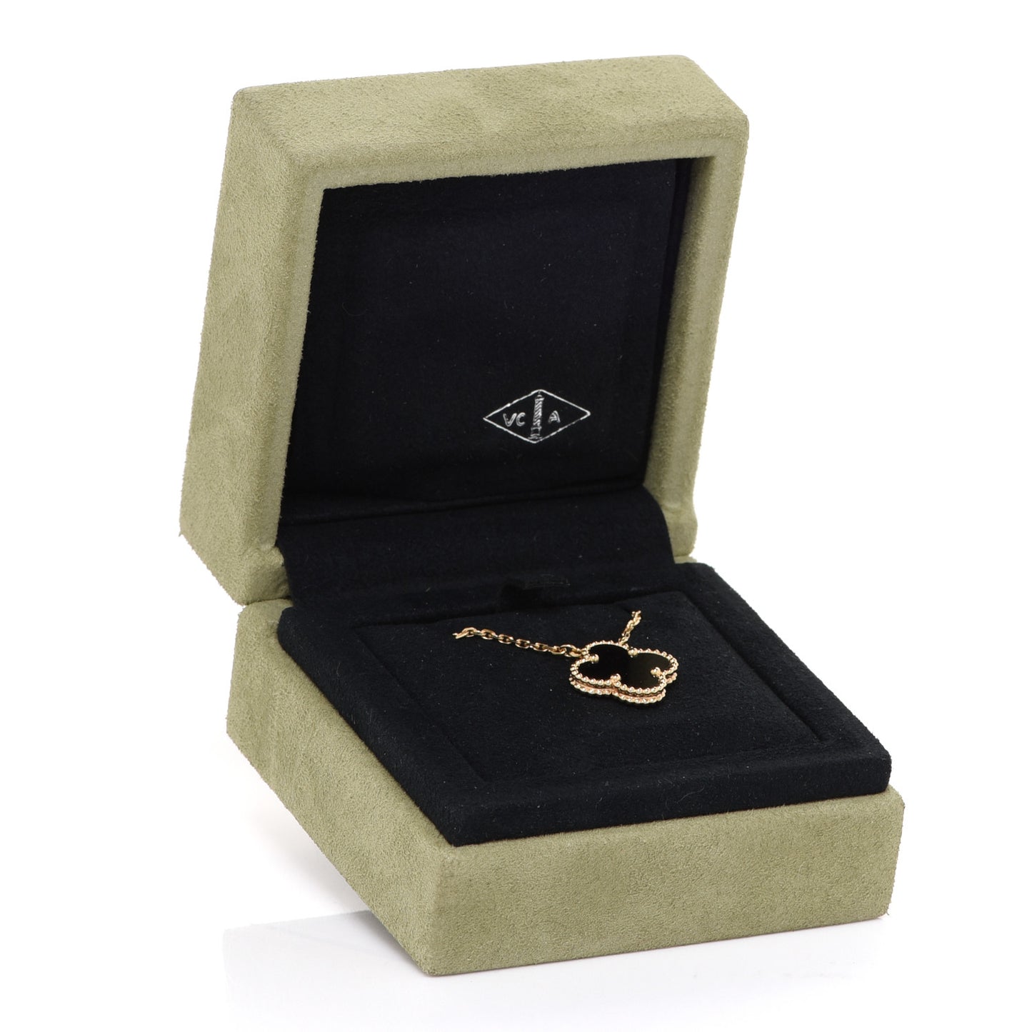 18K Yellow Gold Black Onyx Vintage Alhambra Pendant Necklace