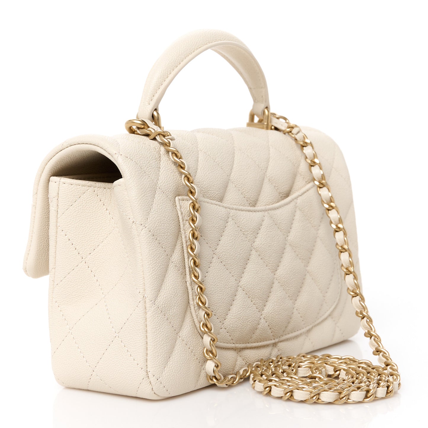 Caviar Quilted Mini Top Handle Rectangular Flap Beige