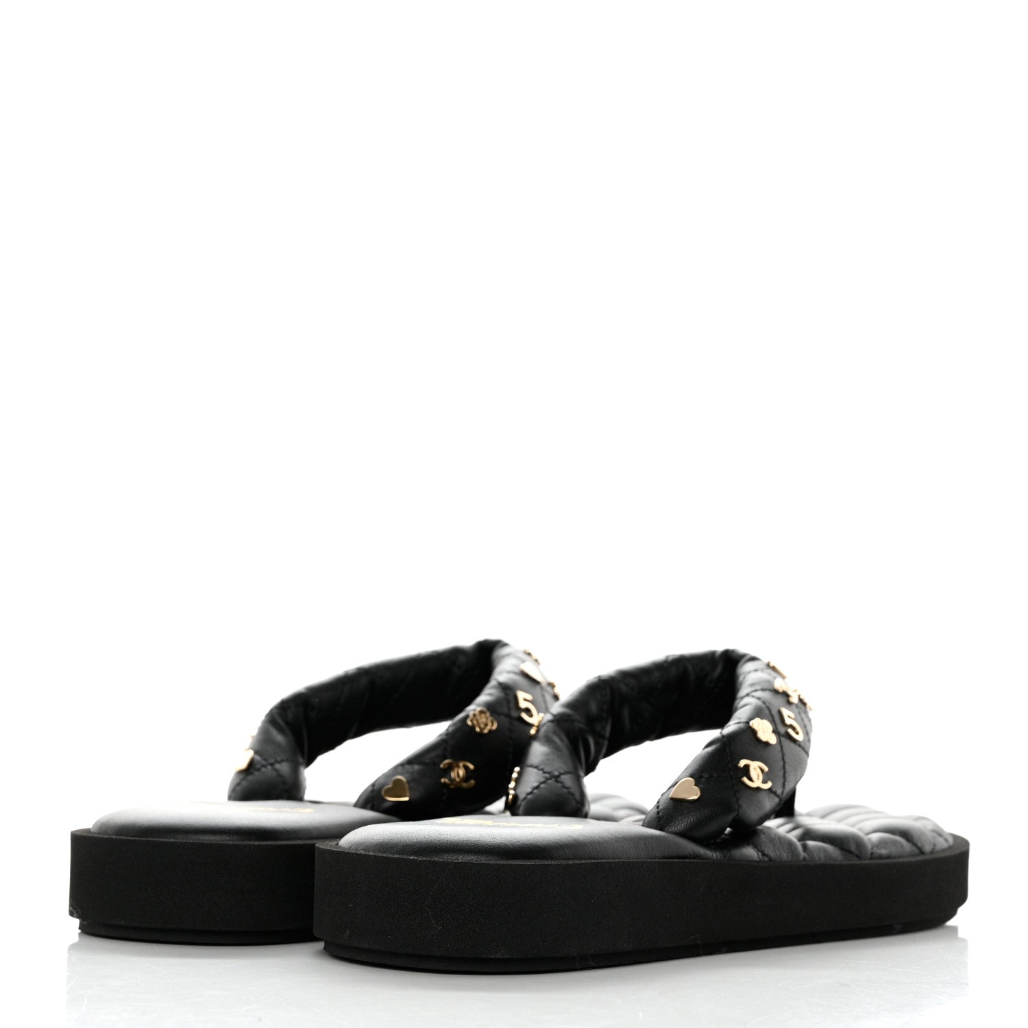 Chanel Lambskin Quilted Padded Charms Thong Sandals 38 Black 4 of 10