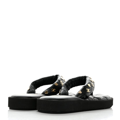 Chanel Lambskin Quilted Padded Charms Thong Sandals 38 Black 4 of 10