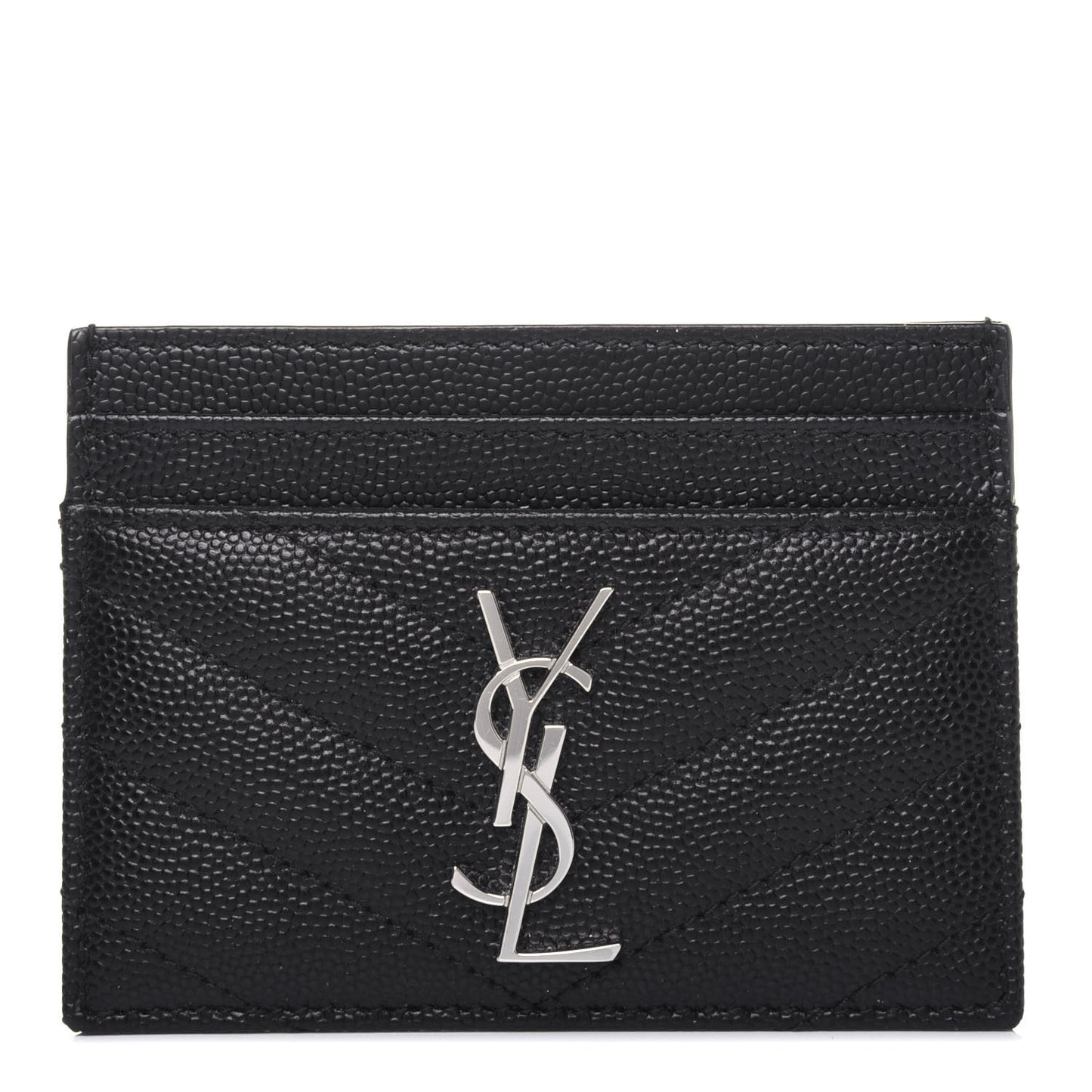 Grain De Poudre Matelasse Chevron Monogram Credit Card Case Black
