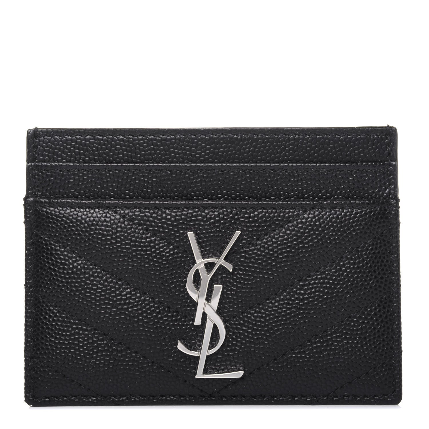 Saint Laurent Grain De Poudre Matelasse Chevron Monogram Credit Card Case Black 1 of 11