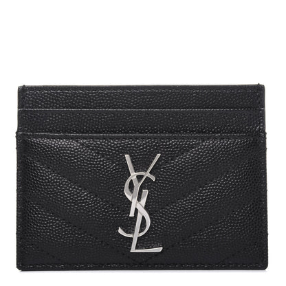 Saint Laurent Grain De Poudre Matelasse Chevron Monogram Credit Card Case Black 1 of 11