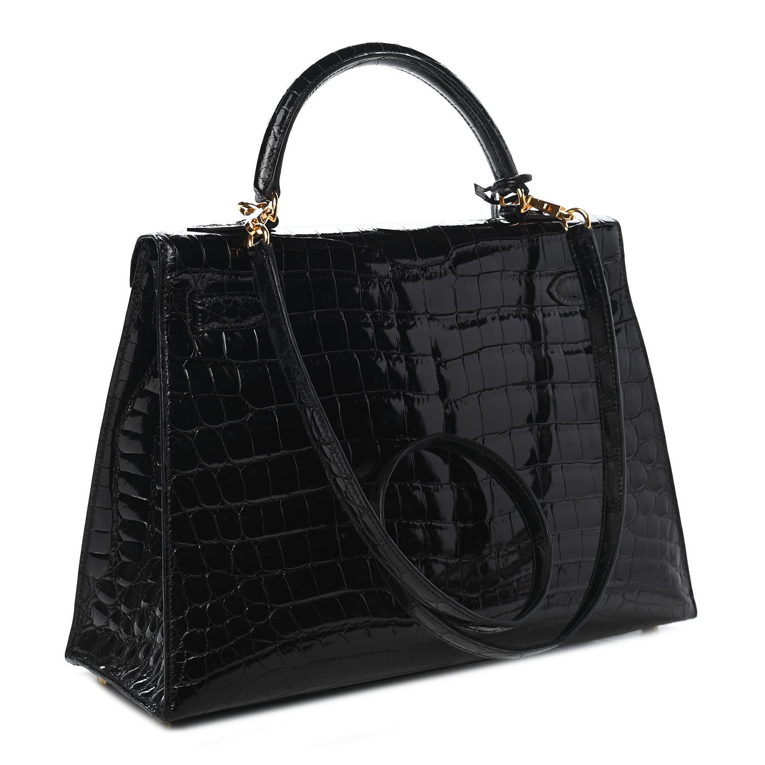 Hermes Shiny Niloticus Crocodile Kelly Sellier 32 Black 2 of 10