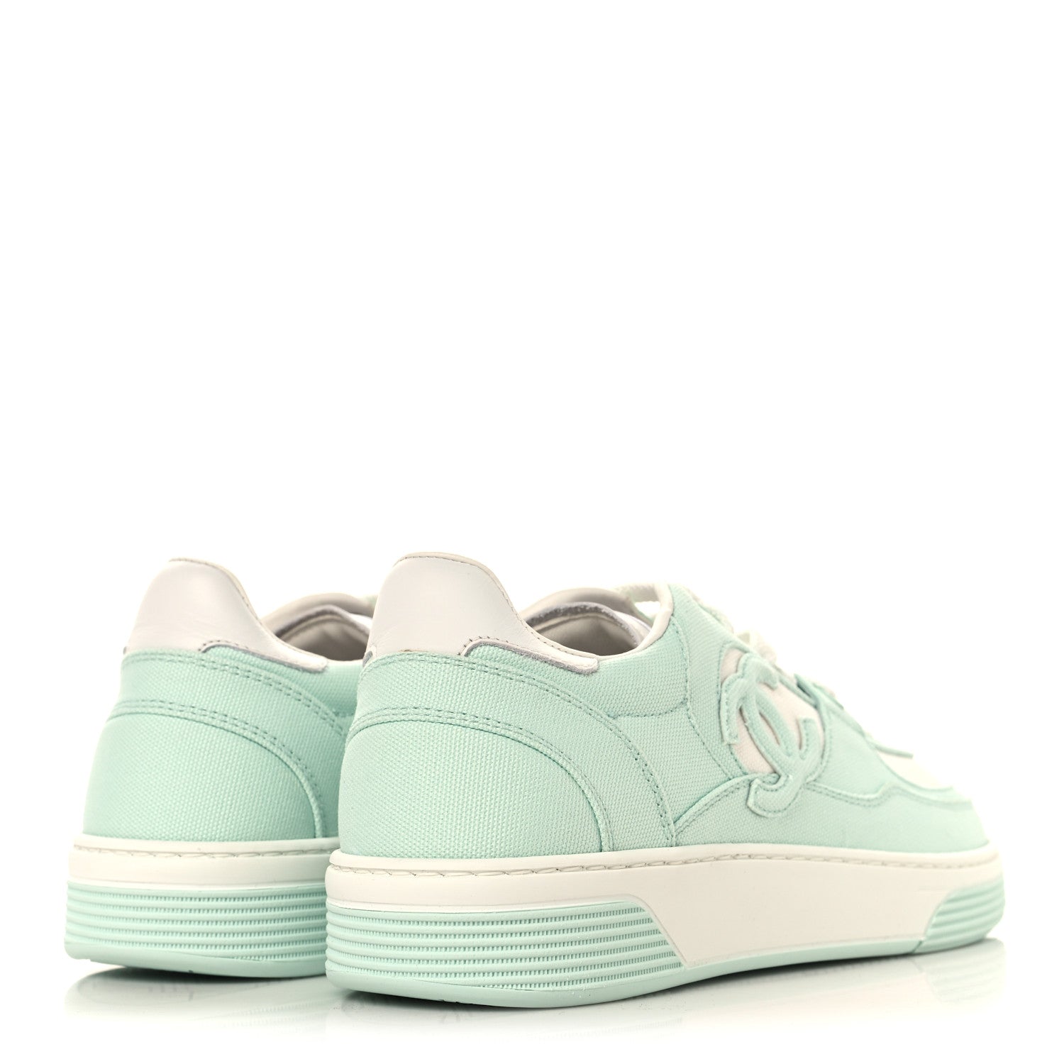 Chanel Cotton Sneakers 38.5 Light Turquoise White 5 of 9