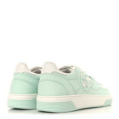 Chanel Cotton Sneakers 38.5 Light Turquoise White 5 of 9