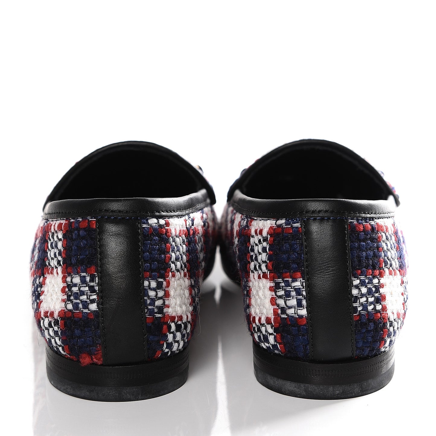 Vintage Tweed Check Horsebit Womens Jordaan Loafers 35.5 White Hibiscus Red Marine