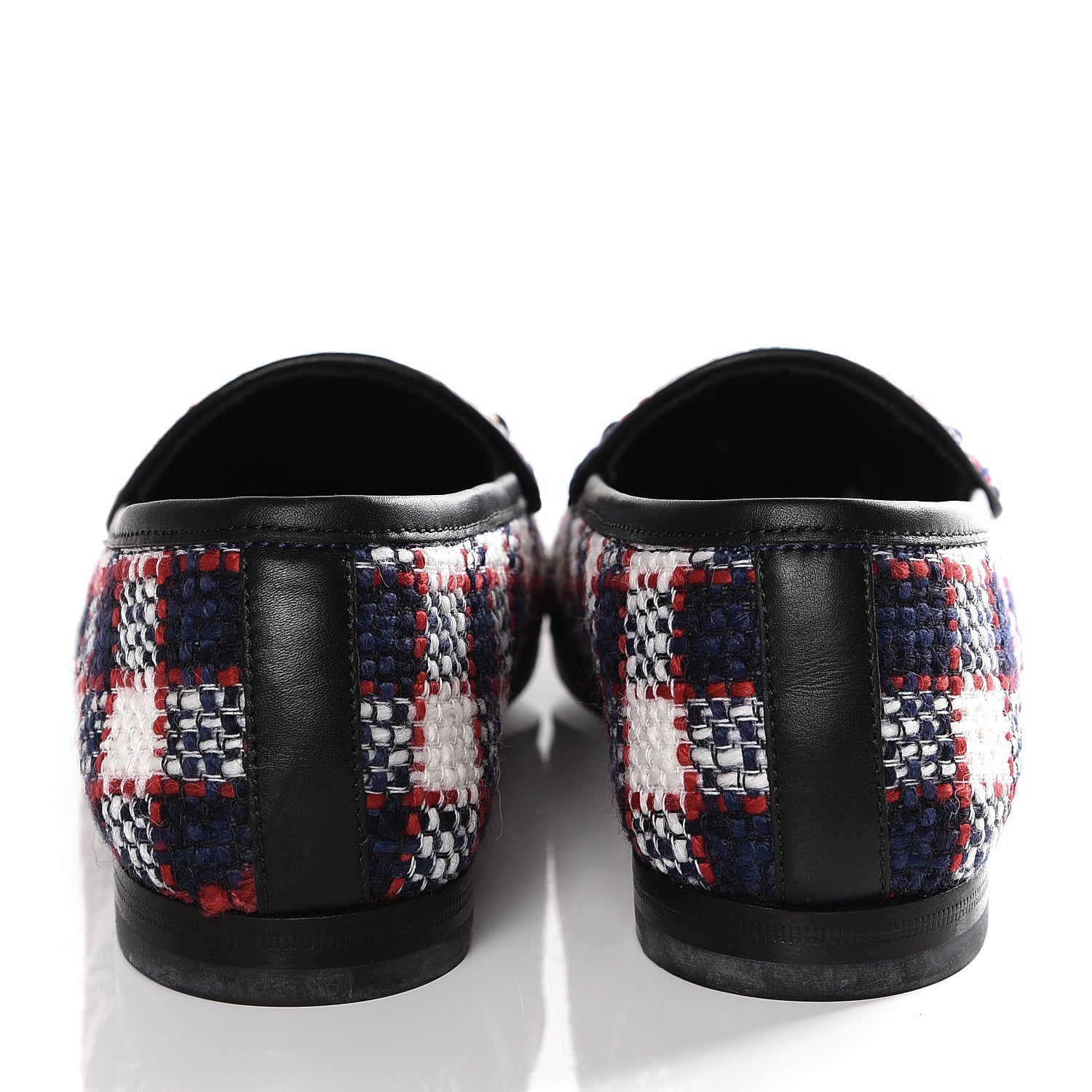 Gucci Vintage Tweed Check Horsebit Womens Jordaan Loafers 35.5 White Hibiscus Red Marine 5 of 11