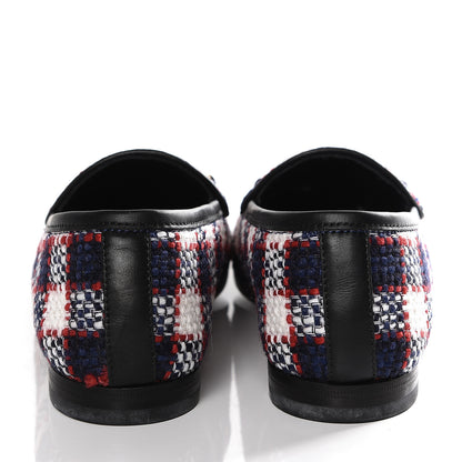 Gucci Vintage Tweed Check Horsebit Womens Jordaan Loafers 35.5 White Hibiscus Red Marine 5 of 11