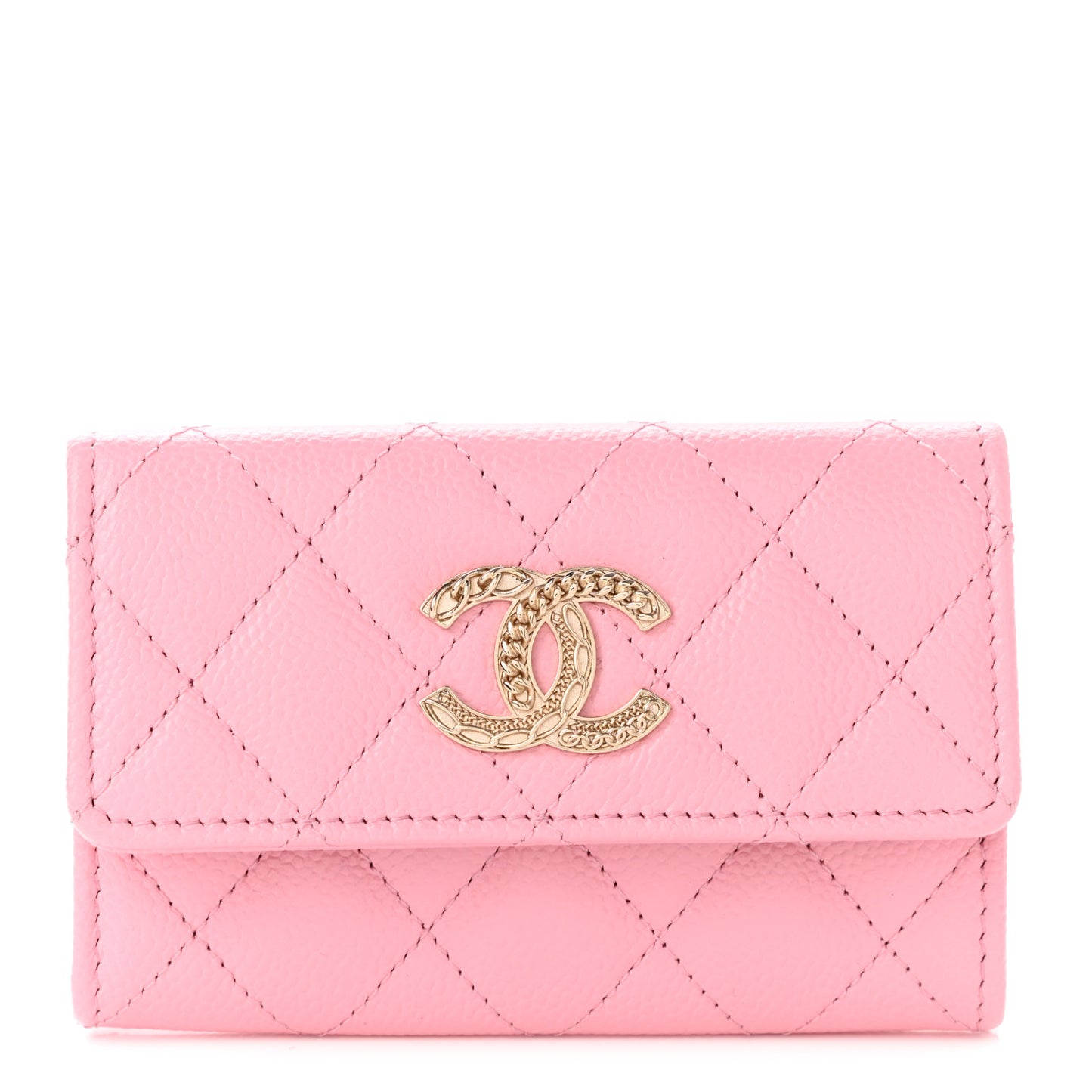 Caviar Quilted Multi Chain CC Flap Card Holder Pink