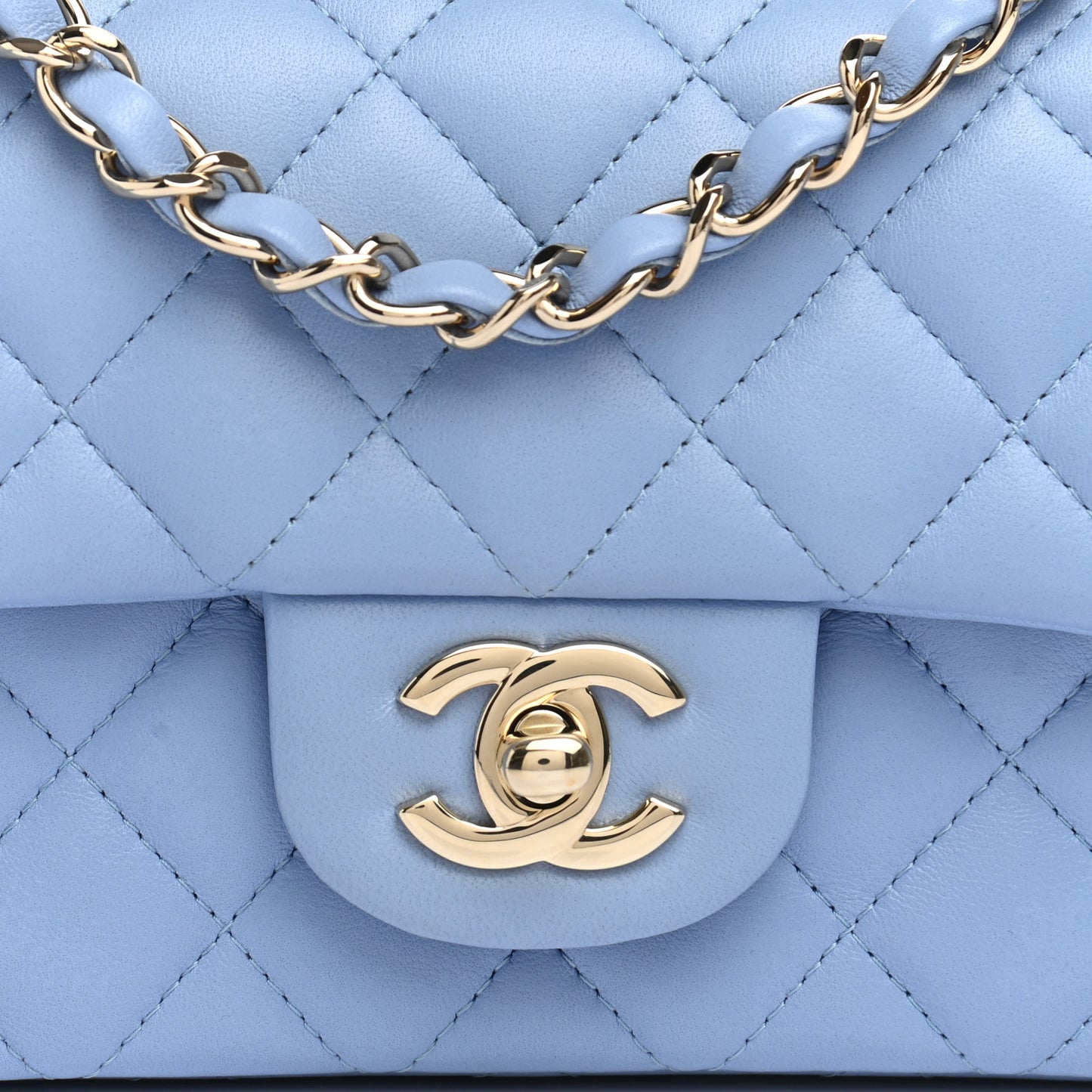 Lambskin Quilted Mini Rectangular Flap Light Blue