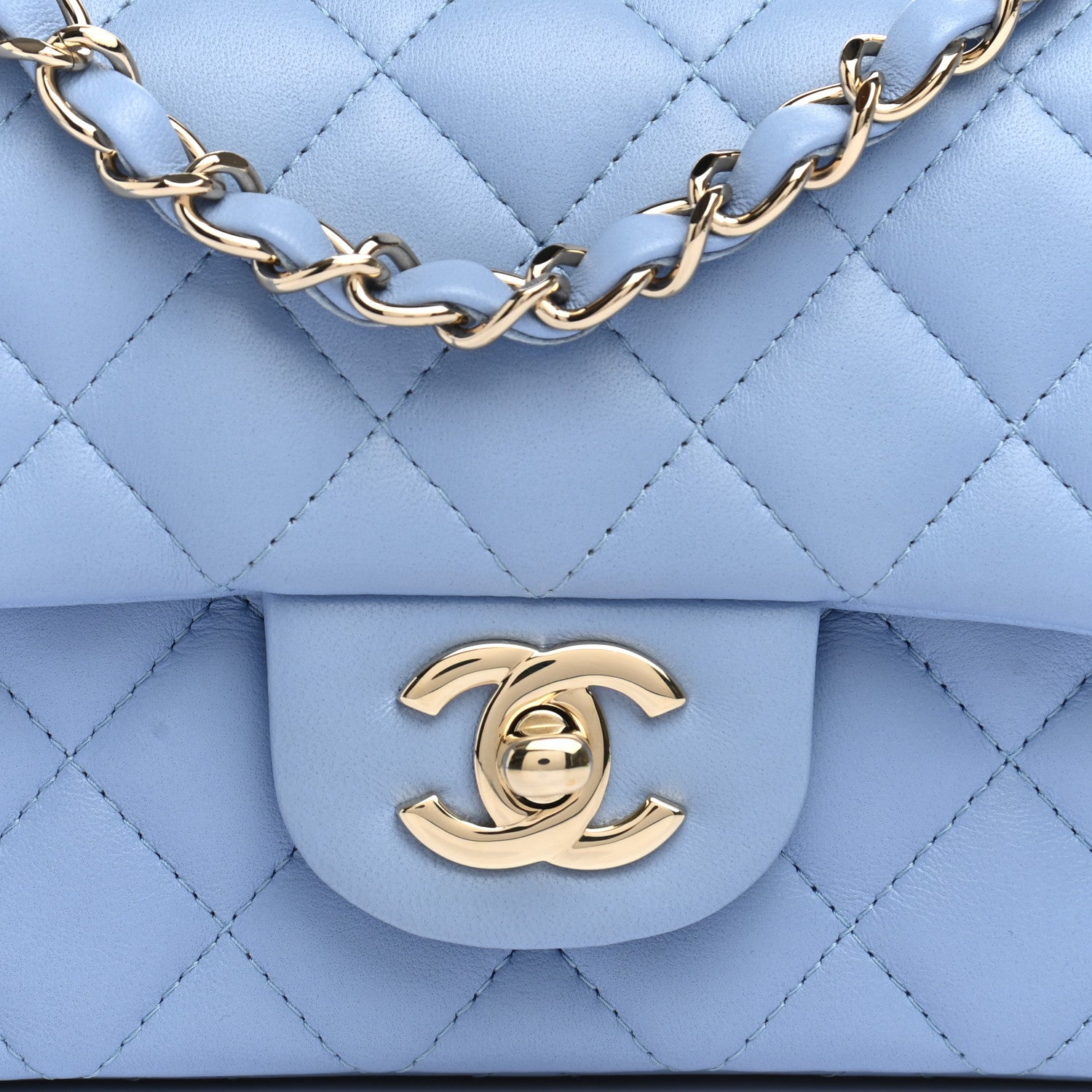 Chanel Lambskin Quilted Mini Rectangular Flap Light Blue 7 of 10