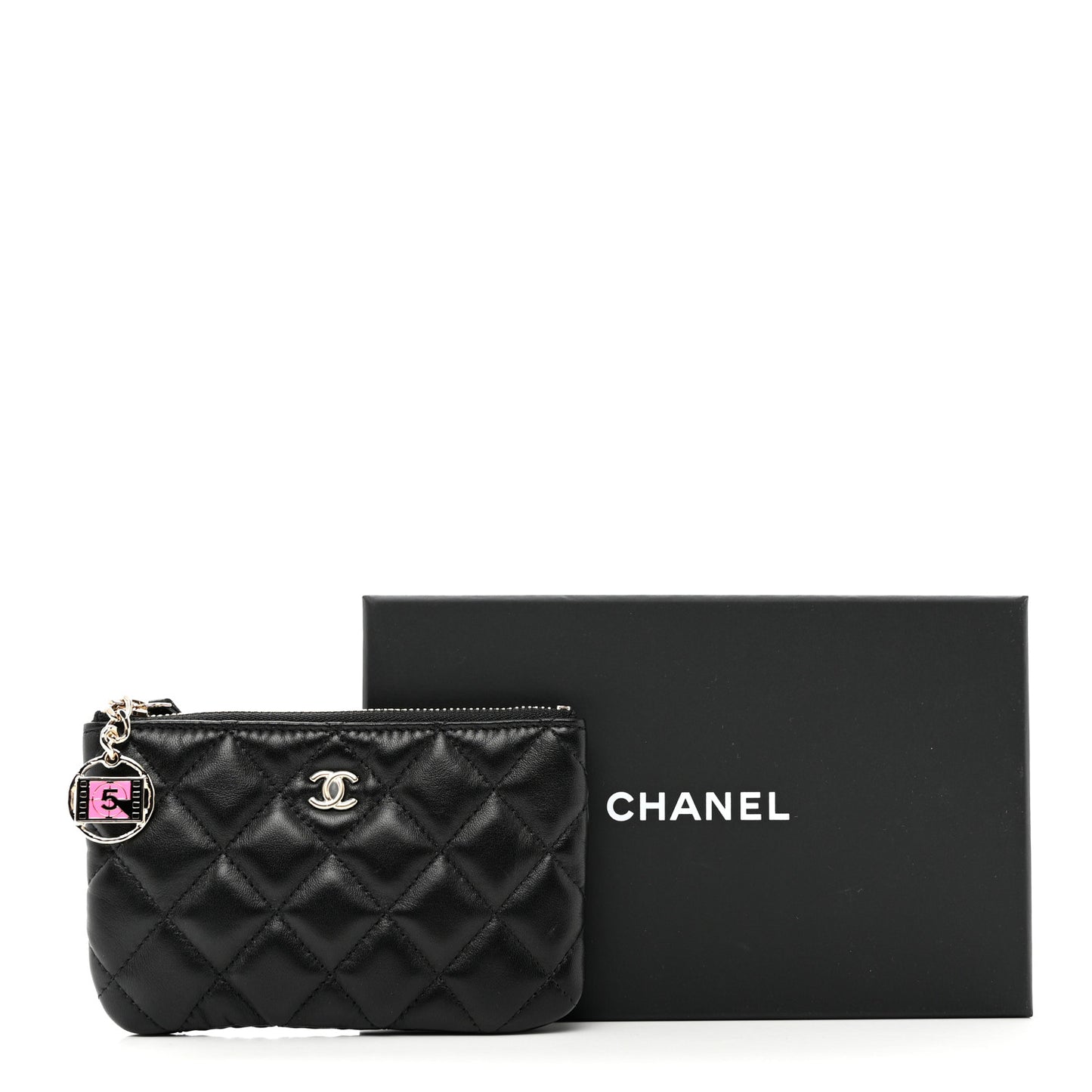 Lambskin Quilted Small No. 5 Cosmetic Case Black