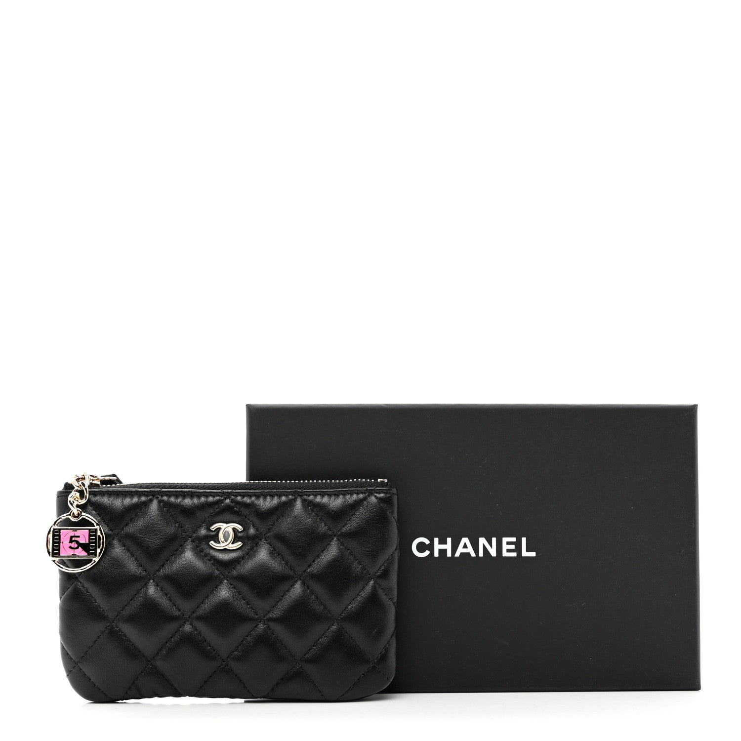 Chanel Lambskin Quilted Small No. 5 Cosmetic Case Black 8 of 8
