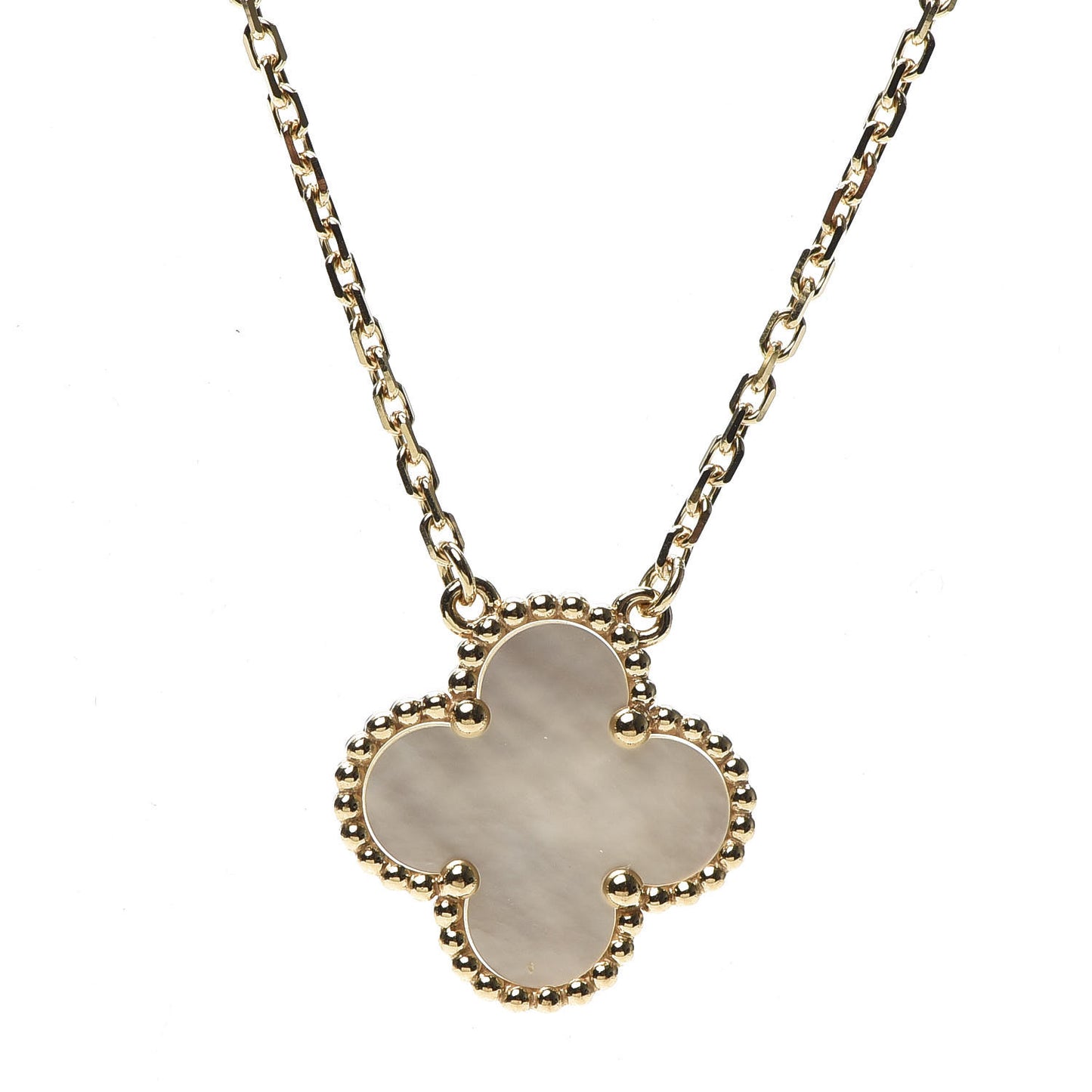 18K Yellow Gold Mother of Pearl Vintage Alhambra Pendant Necklace