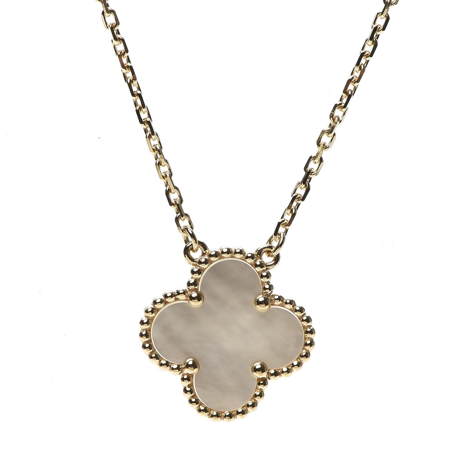 Van Cleef & Arpels 18K Yellow Gold Mother of Pearl Vintage Alhambra Pendant Necklace 4 of 8