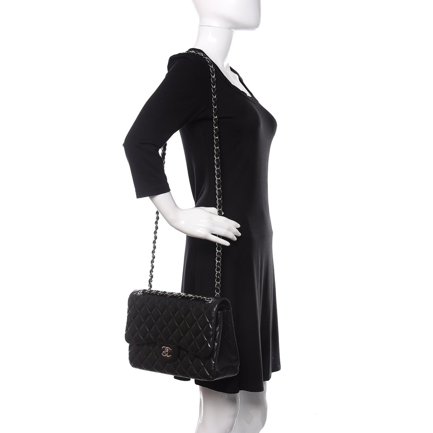 Lambskin Quilted Jumbo Double Flap Black