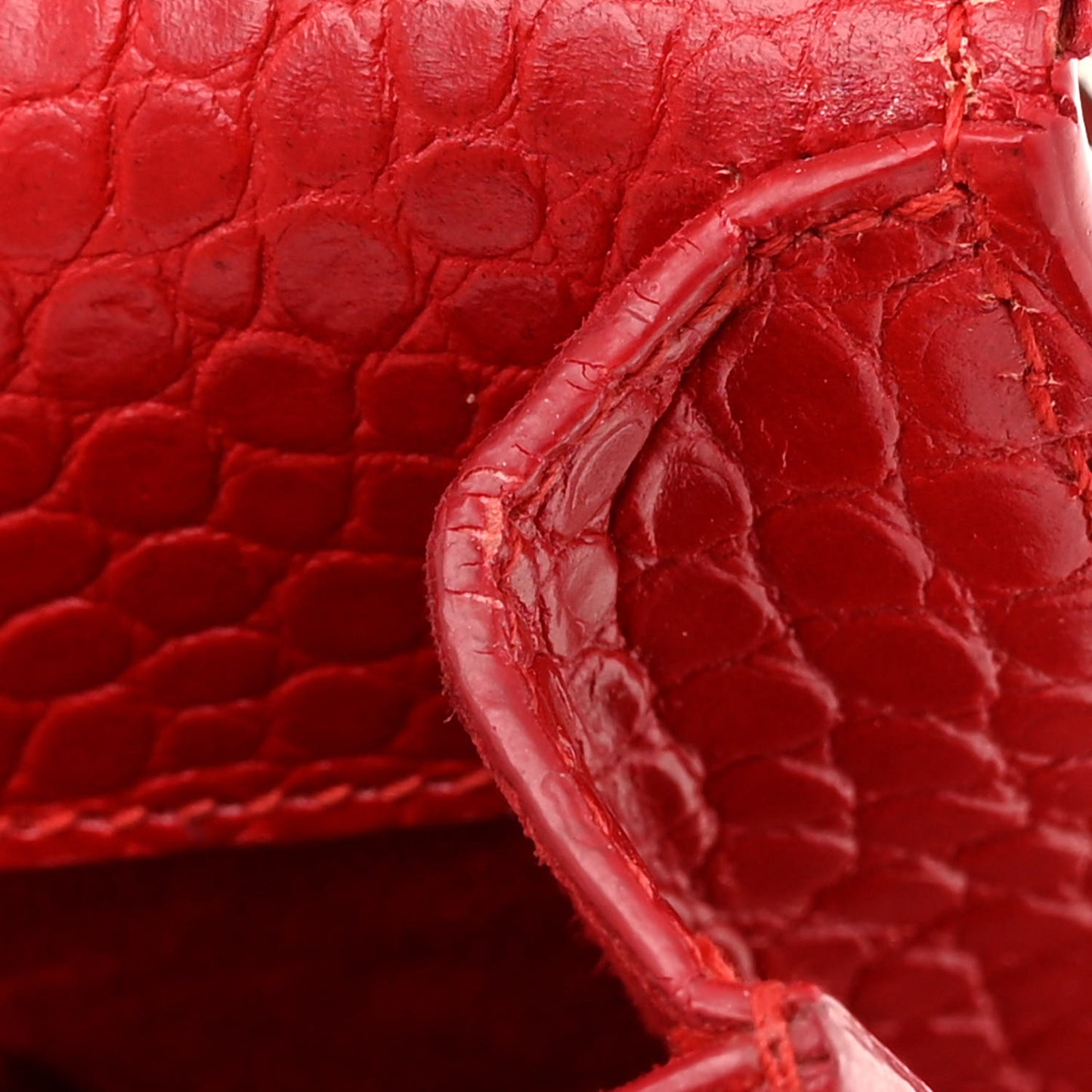 Calfskin Crocodile Embossed Medium Monogram Sunset Rouge Eros